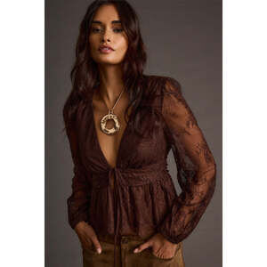 12th Tribe Callahan Mocha Lace Blouse Size SS